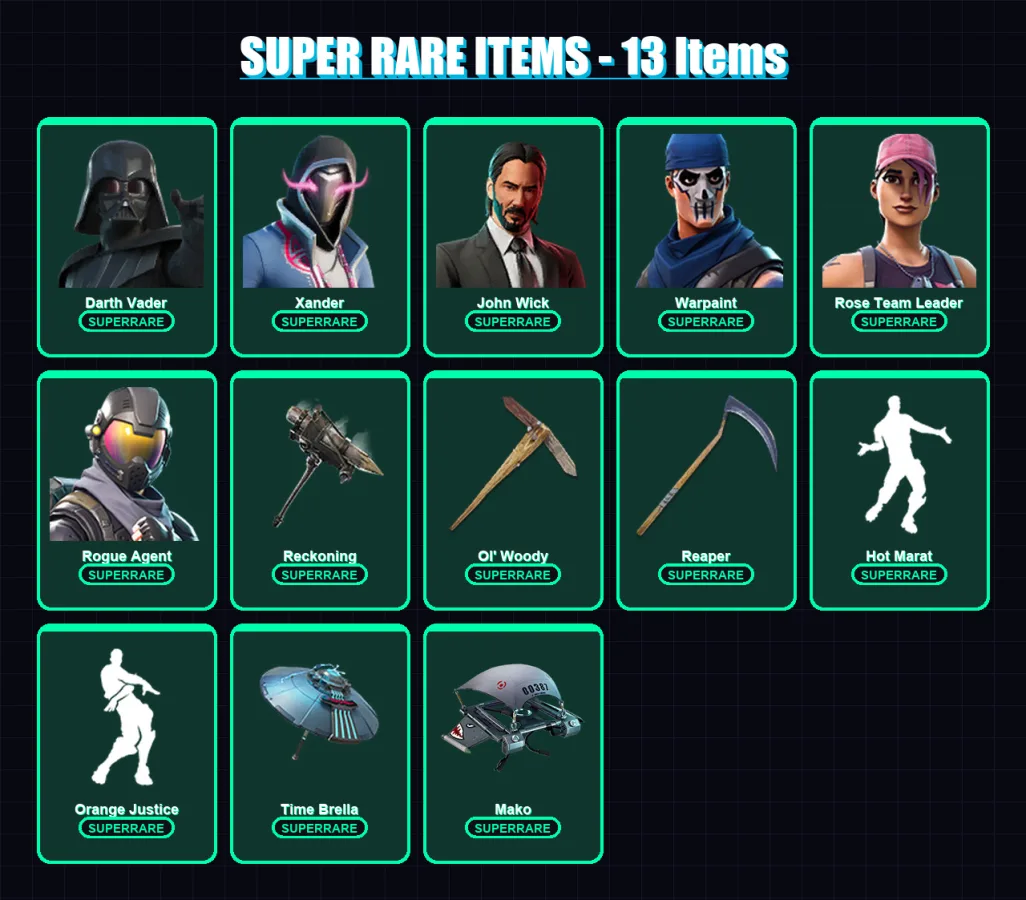 [PC/XBOX/PSN] | Darth Vader | Xander | John Wick | Warpaint | Rose Team Leader | 253 skin | 222 pickaxe | 209 emote | 170 glider | Lv2420