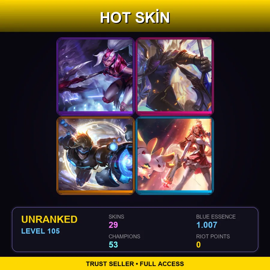 LAN | Lv105 | Unranked | 29 Skin | 53 Champ — LoL account