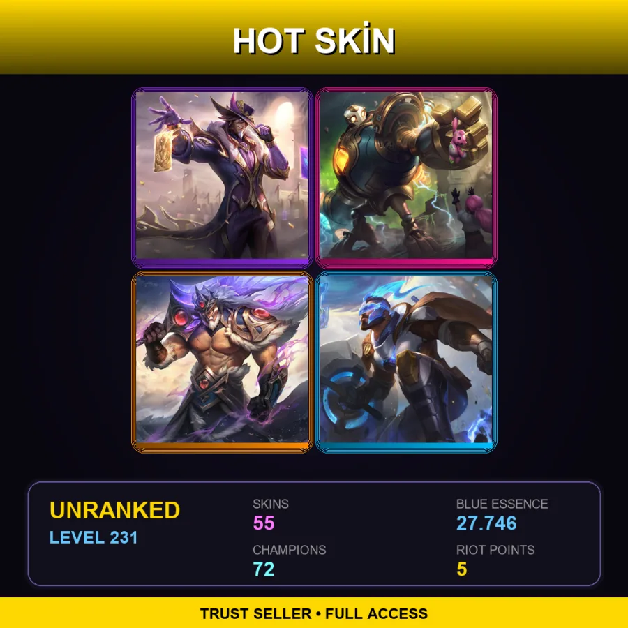 LAN | Lv231 | Unranked | 55 Skin | 72 Champ — LoL account