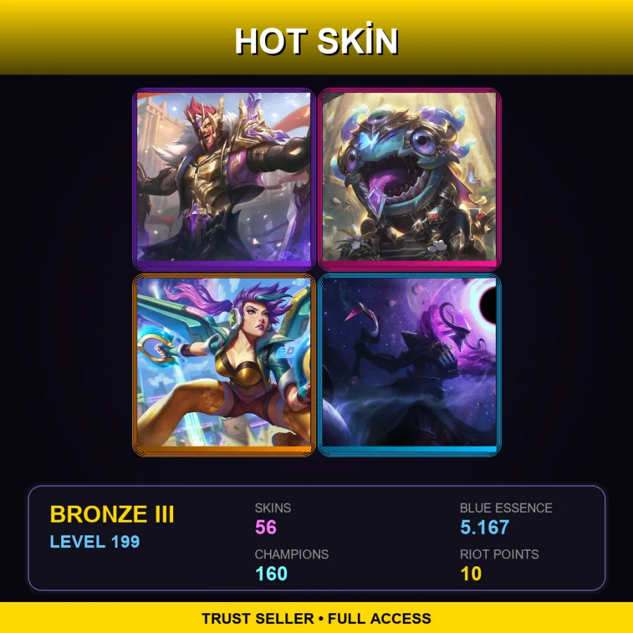 EUNE | Victorious Draven | Victorious Kog'Maw | Arcade Kai'Sa | Dark Star Thresh | 56 Skin | 160 Champ | Bronze III | Lv199