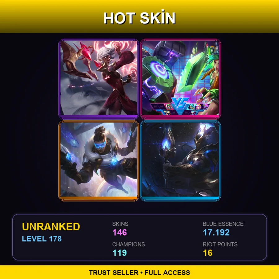 LAN | Lv178 | Unranked | 146 Skin | 119 Champ — LoL account