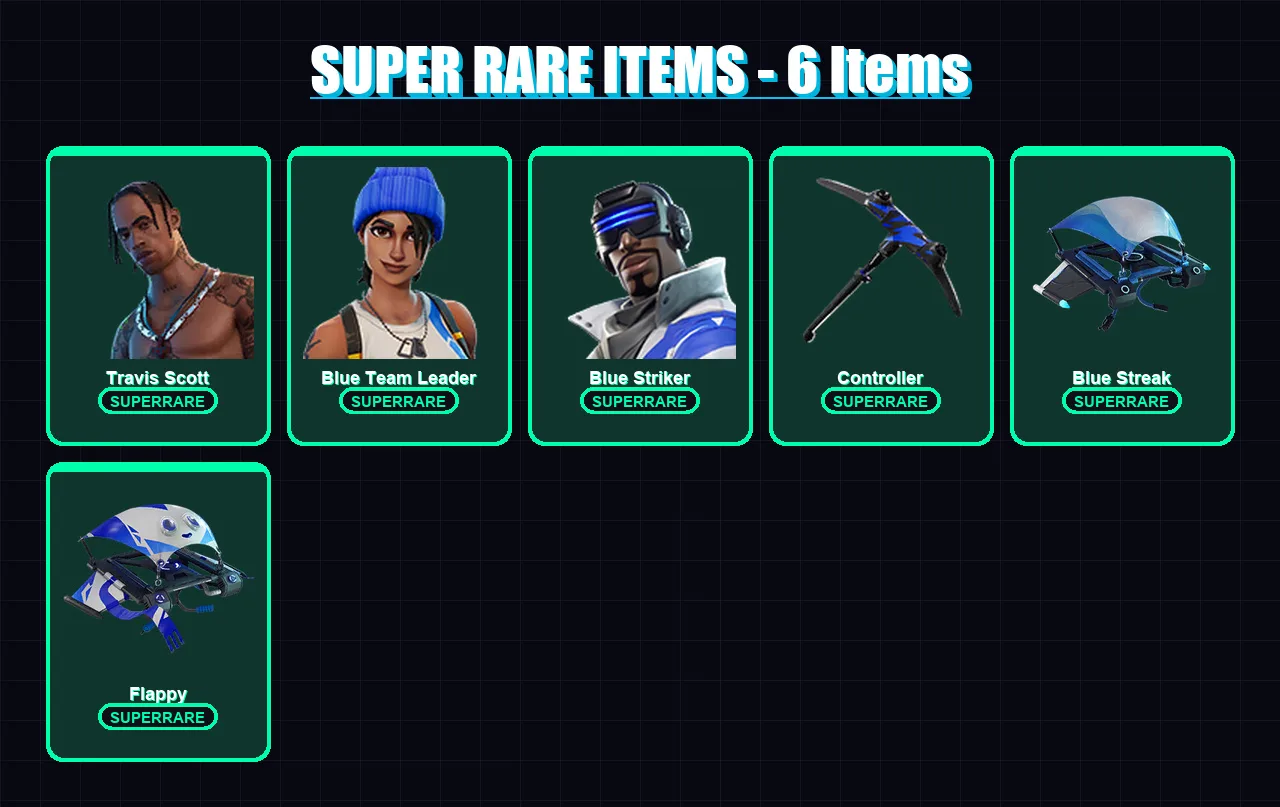 [PS4/PS5/XBOX/PC] | Travis Scott | Midas | Blue Team Leader | Blue Striker | Lynx | 31 skin | 30 pickaxe | 35 emote | 39 glider | Lv614