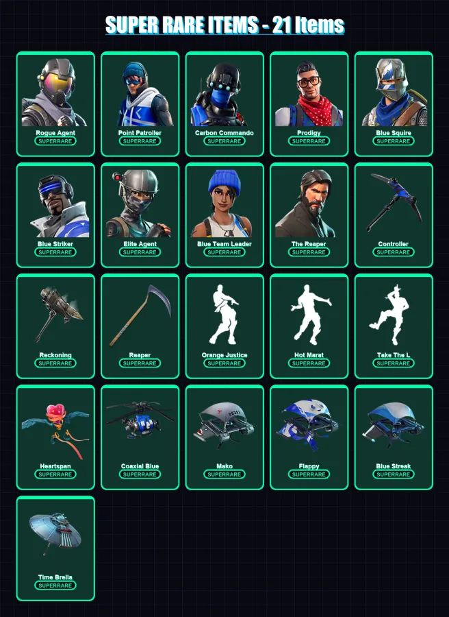 [PS4/PS5/XBOX/PC] | Rogue Agent | Point Patroller | Carbon Commando | Prodigy | Blue Squire | 80 skin | 71 pickaxe | 85 emote | 77 glider | Lv896