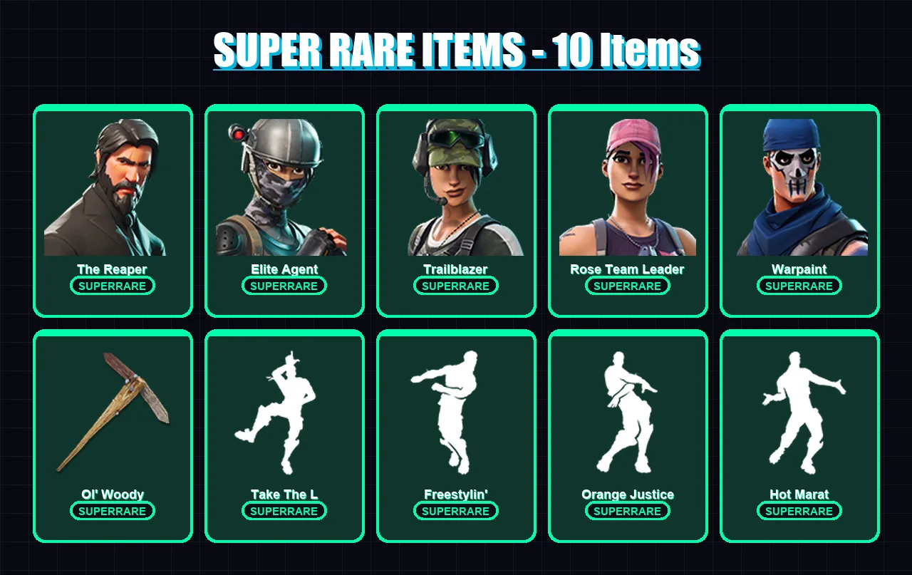 [PC/XBOX/PSN] | The Reaper | Elite Agent | Trailblazer | Rose Team Leader | Warpaint | 30 skin | 71 pickaxe | 69 emote | 57 glider | Lv1300
