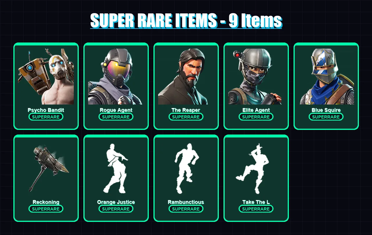 [PC/XBOX/PSN] | Psycho Bandit | Rogue Agent | The Reaper | Elite Agent | Blue Squire | 90 skin | 37 pickaxe | 102 emote | 35 glider | Lv413
