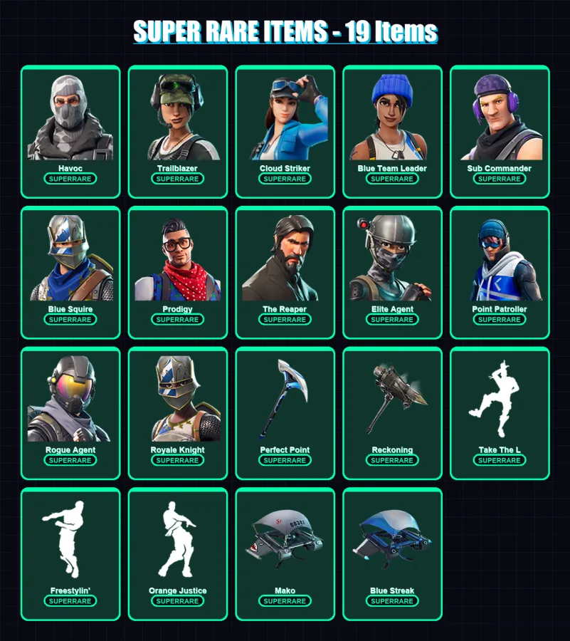 [PS4/PS5/XBOX/PC] | Havoc | Trailblazer | Cloud Striker | Blue Team Leader | Sub Commander | 40 skin | 49 pickaxe | 41 emote | 51 glider | Lv942