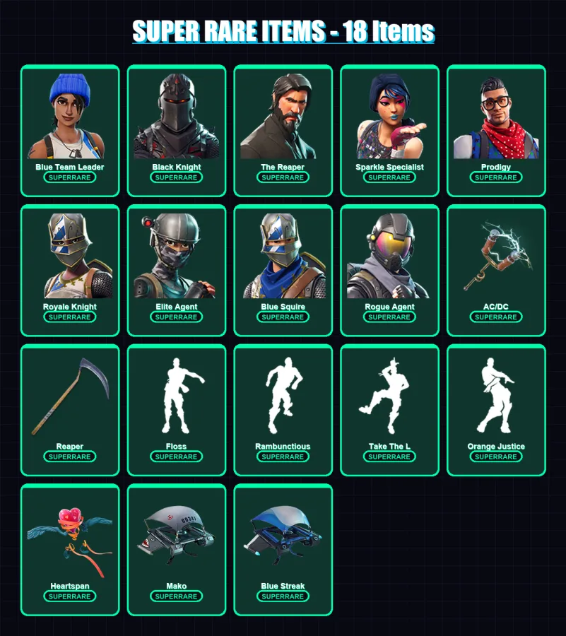 [PC/XBOX/PSN] | Blue Team Leader | Black Knight | The Reaper | Sparkle Specialist | Prodigy | 25 skin | 15 pickaxe | 36 emote | 21 glider | Lv343
