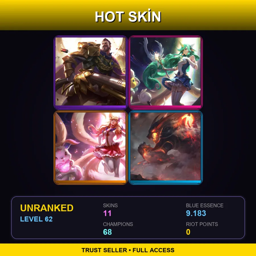 SG | Lv62 | Unranked | 11 Skin | 68 Champ — LoL account