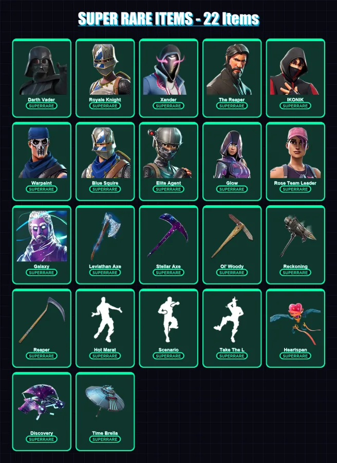 [PC/XBOX/PSN] | Darth Vader | Royale Knight | Xander | The Reaper | IKONIK | 291 skin | 224 pickaxe | 200 emote | 166 glider | Lv3240