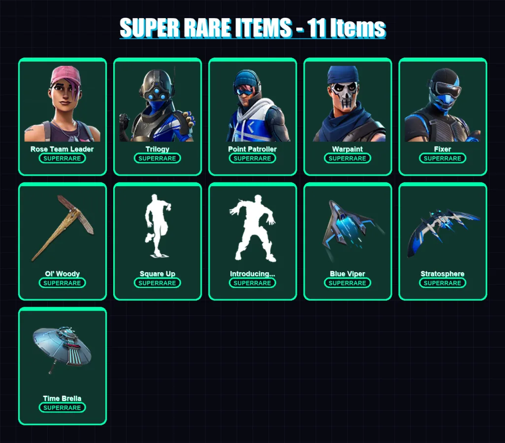 [PS4/PS5/XBOX/PC] | Rose Team Leader | Trilogy | Point Patroller | Warpaint | Fixer | 40 skin | 55 pickaxe | 87 emote | 68 glider | Lv1047