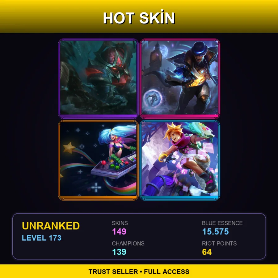 VN | Lv173 | Unranked | 149 Skin | 139 Champ — LoL account