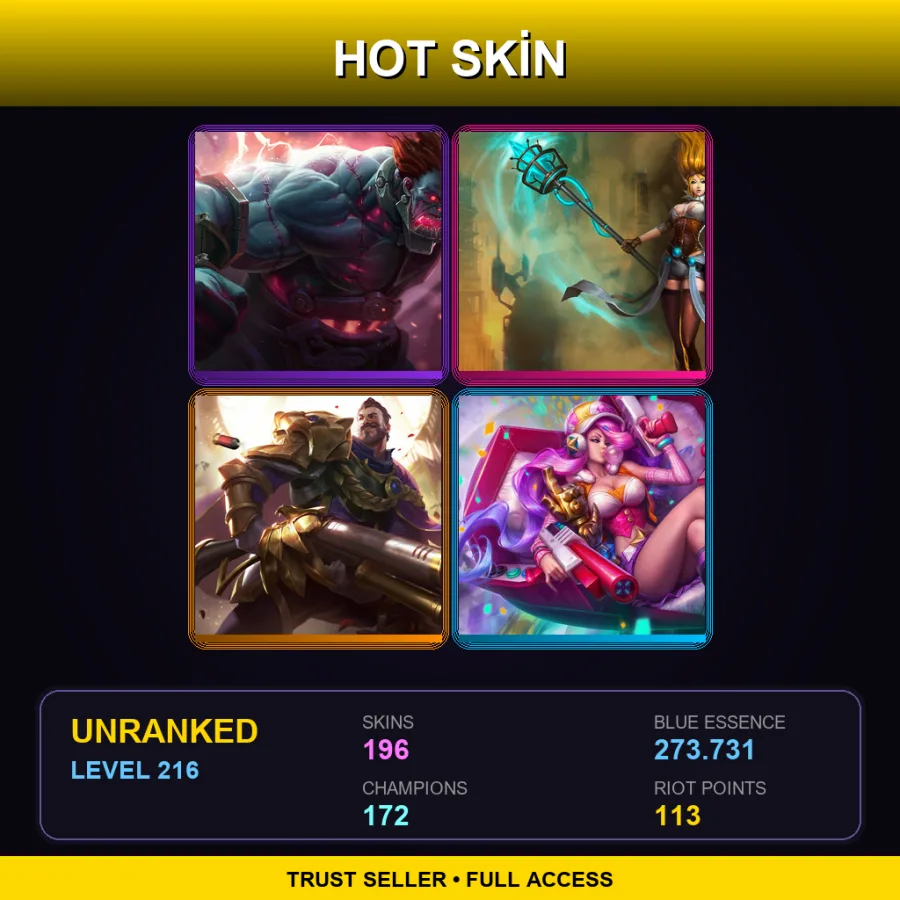 SG | Lv216 | Unranked | 196 Skin | 172 Champ — LoL account