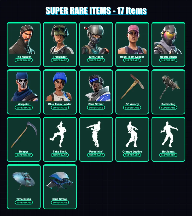 [PC/XBOX/PSN] | The Reaper | Omega | Trailblazer | Elite Agent | Rose Team Leader | 147 skin | 180 pickaxe | 141 emote | 142 glider | Lv2001