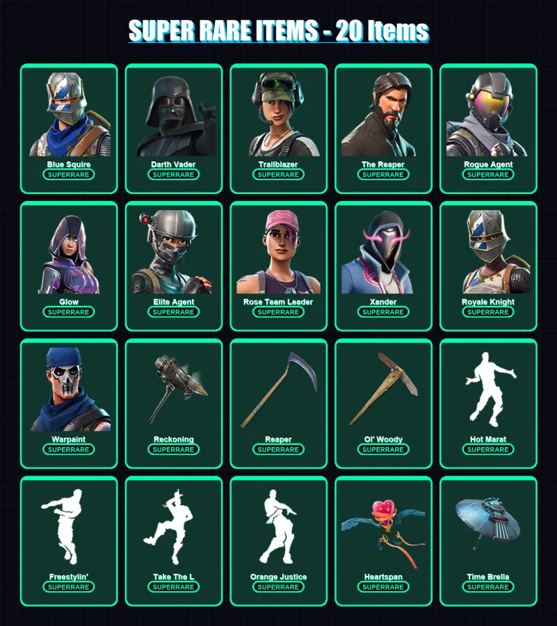 [PS4/PS5/PC] | Blue Squire | Darth Vader | Trailblazer | The Reaper | Rogue Agent | 227 skin | 222 pickaxe | 196 emote | 184 glider | Lv1987 — Fortnite account