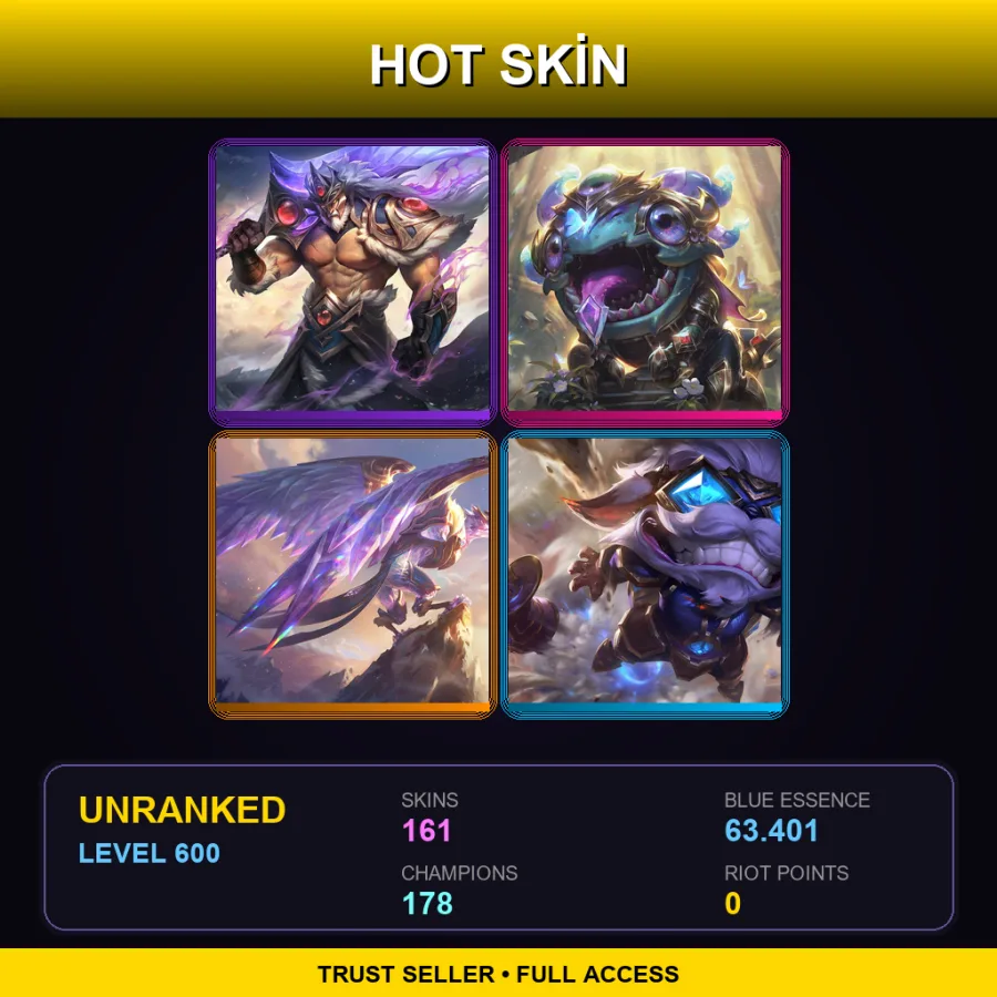 LAS | Lv600 | Unranked | 161 Skin | 178 Champ — LoL account
