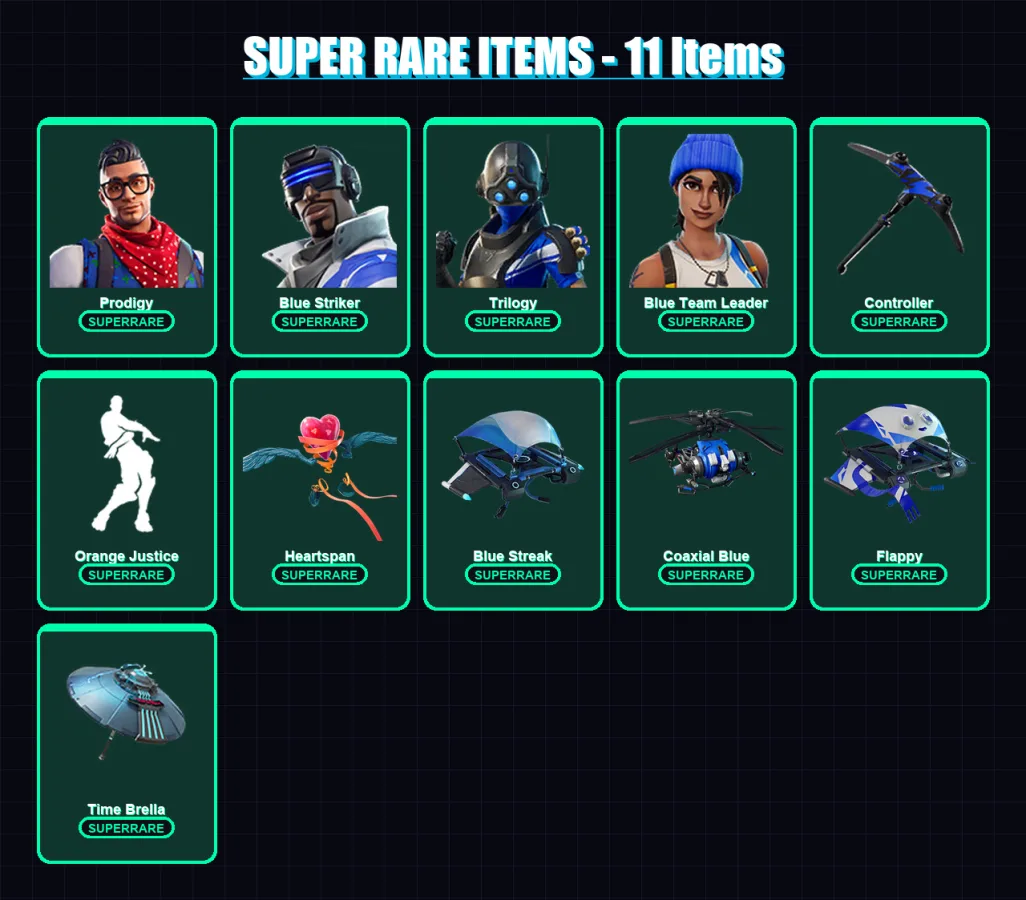 [PC] | Prodigy | Blue Striker | Trilogy | Blue Team Leader | Zenith | 50 skin | 49 pickaxe | 60 emote | 63 glider | Lv864