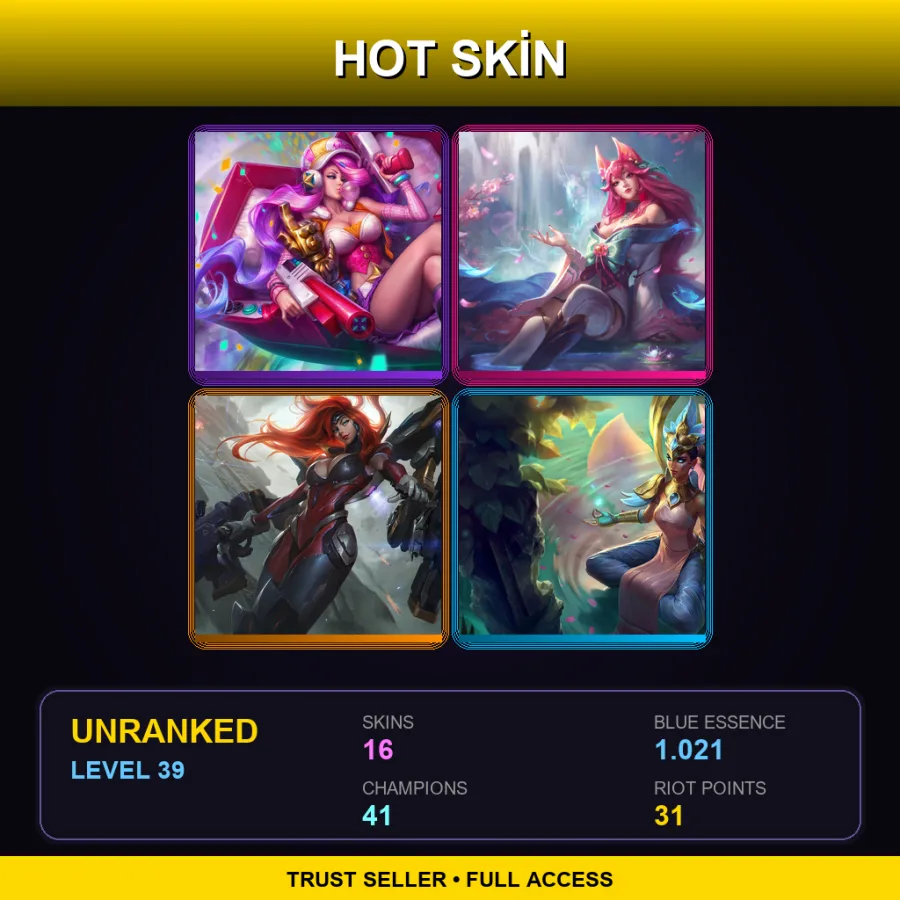 EUW | Lv39 | Unranked | 16 Skin | 41 Champ — LoL account