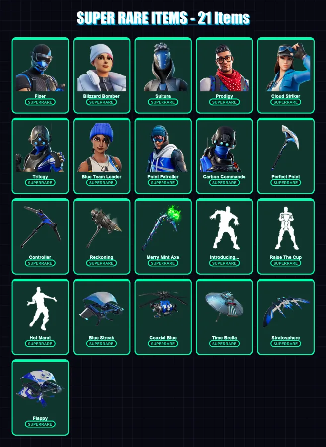 [PS4/PS5/XBOX/PC] | Fixer | Blizzard Bomber | Sultura | Prodigy | Cloud Striker | 124 skin | 182 pickaxe | 151 emote | 159 glider | Lv2580