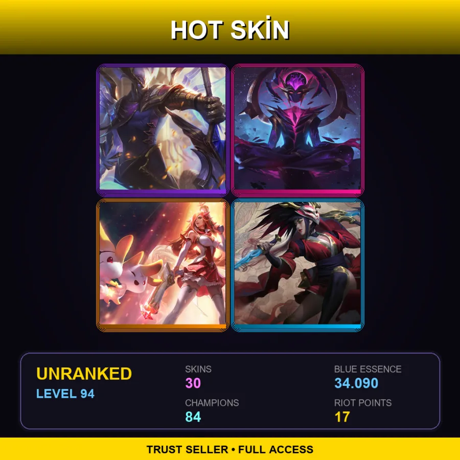 SG | Victorious Aatrox | Dark Star Karma | Star Guardian Miss Fortune | Blood Moon Akali | 30 Skin | 84 Champ | Lv94