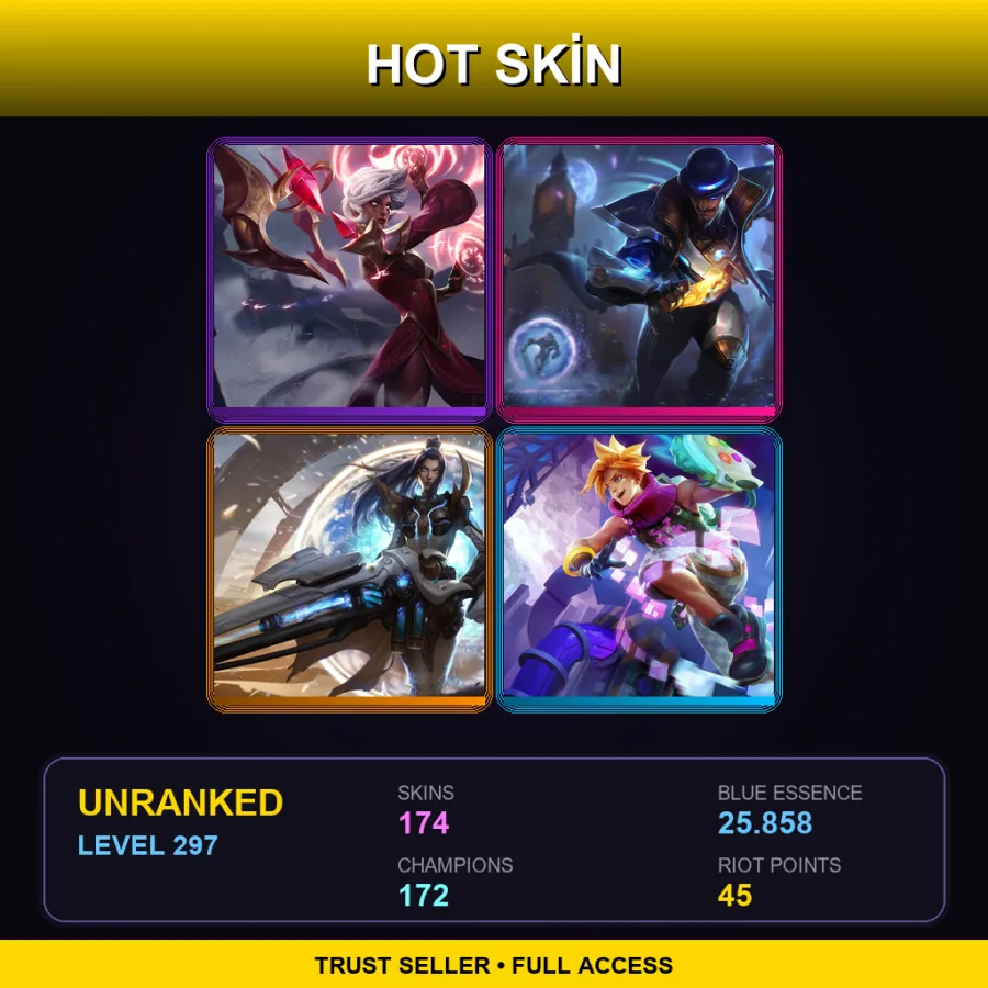 VN | Lv297 | Unranked | 174 Skin | 172 Champ — LoL account