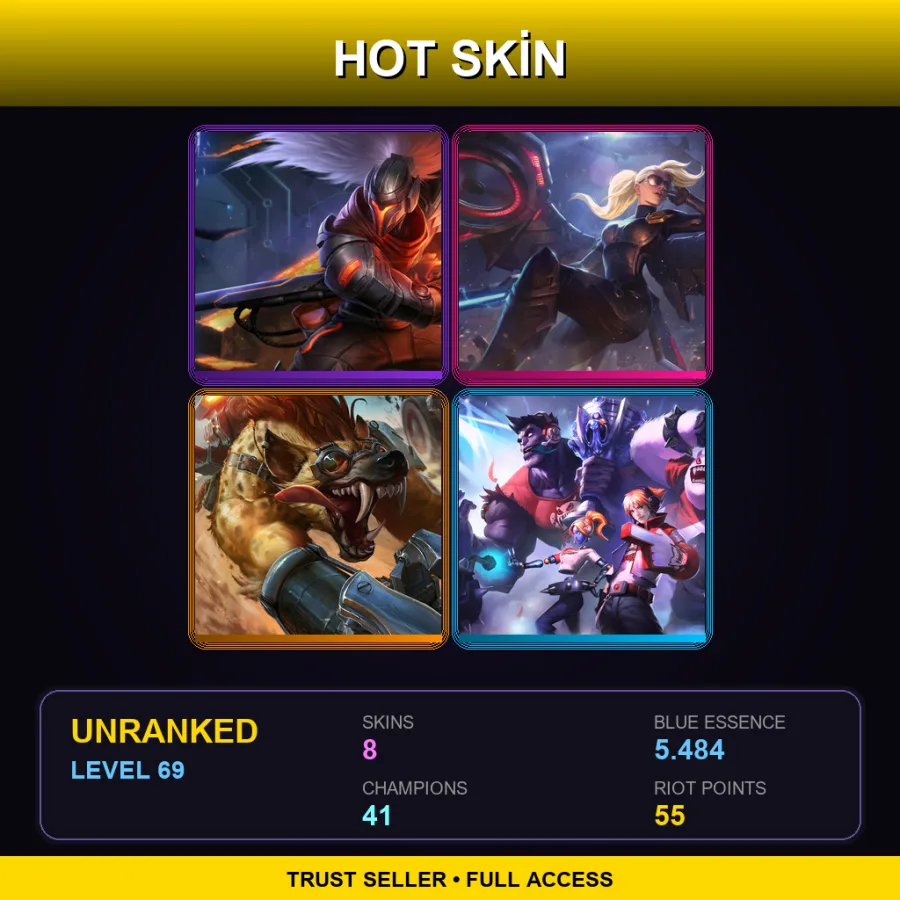 EUW | Lv69 | Unranked | 8 Skin | 41 Champ — LoL account