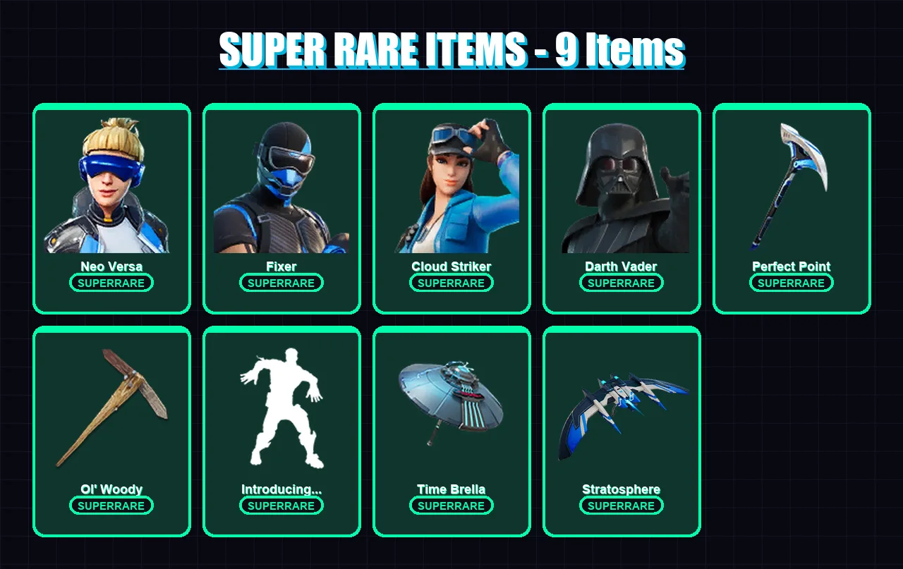 [PC/XBOX] | Neo Versa | Fixer | Cloud Striker | Darth Vader | Era | 210 skin | 207 pickaxe | 161 emote | 164 glider | Lv3028