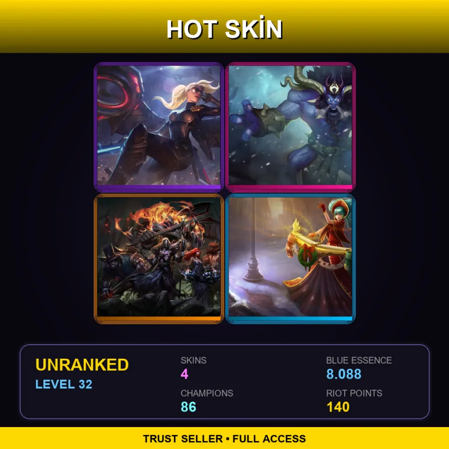EUW | Lv32 | Unranked | 4 Skin | 86 Champ
