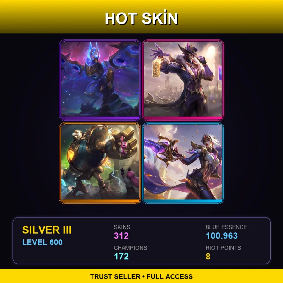 SG | Lv600 | Silver III | 312 Skin | 172 Champ — LoL account