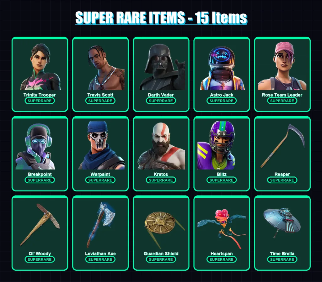 [PC/PSN] | Trinity Trooper | Travis Scott | Darth Vader | Astro Jack | Rose Team Leader | 320 skin | 343 pickaxe | 295 emote | 245 glider | Lv3406