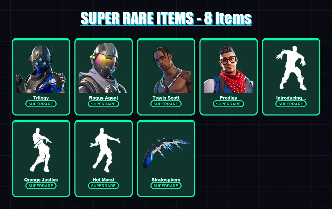 [PC] | Trilogy | Rogue Agent | Travis Scott | Prodigy | Lynx | 39 skin | 40 pickaxe | 42 emote | 38 glider | Lv497 — Fortnite account