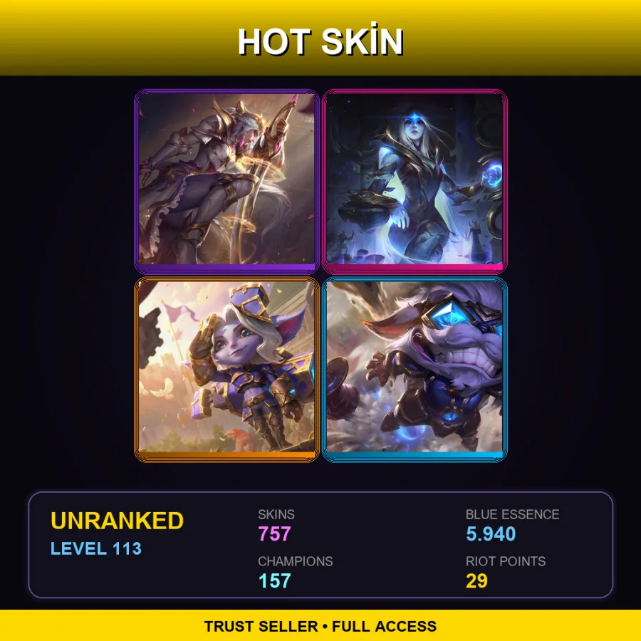 EUW | Lv113 | Unranked | 757 Skin | 157 Champ — LoL account