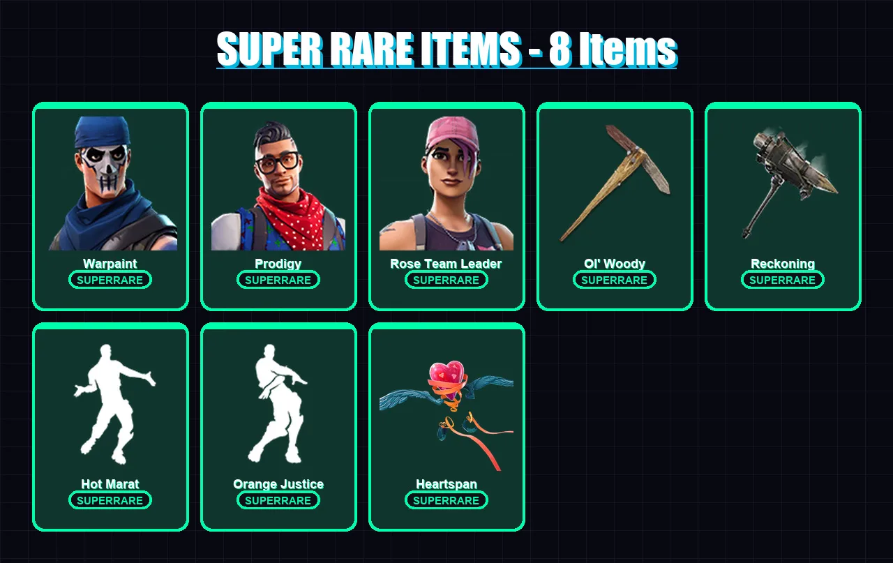 [PS4/PS5/PC] | Warpaint | Prodigy | Rose Team Leader | Molten Valkyrie | Blackheart | 96 skin | 49 pickaxe | 78 emote | 59 glider | Lv539