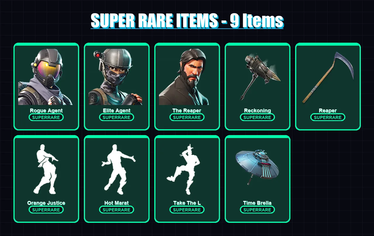 [PS4/PS5/PC] | Rogue Agent | Elite Agent | The Reaper | Calamity | Dark Voyager | 42 skin | 49 pickaxe | 66 emote | 61 glider | Lv931