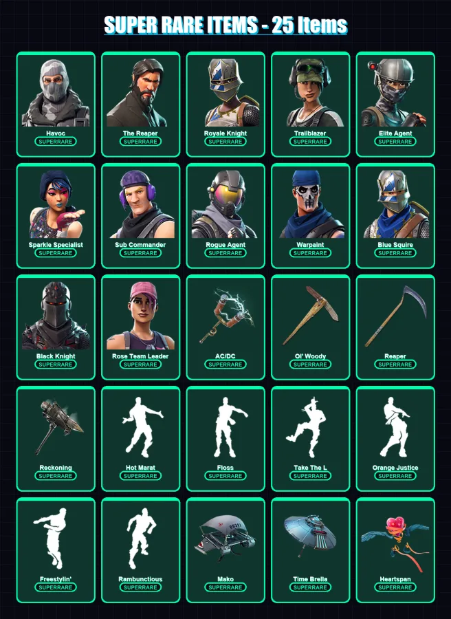 [PC/XBOX] | Havoc | The Reaper | Royale Knight | Trailblazer | Elite Agent | 125 skin | 115 pickaxe | 125 emote | 121 glider | Lv1848