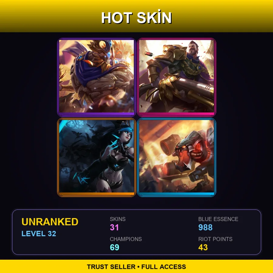 EUW | Lv32 | Unranked | 31 Skin | 69 Champ — LoL account