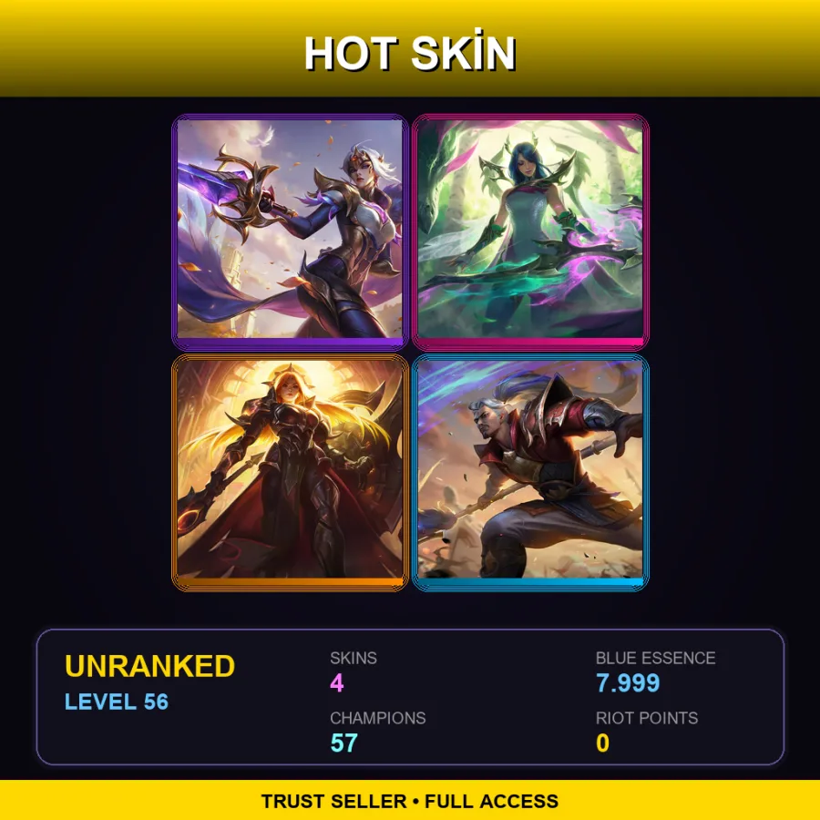 LAN | Lv56 | Unranked | 4 Skin | 57 Champ — LoL account