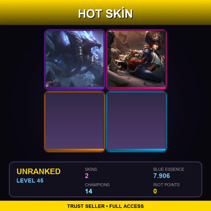 LAN | Lv45 | Unranked | 2 Skin | 14 Champ — LoL account