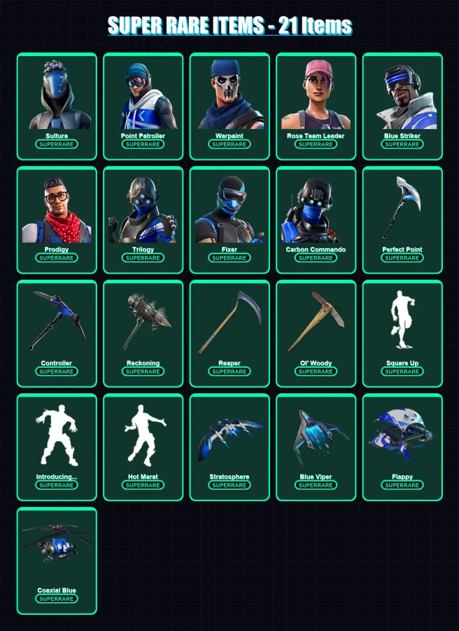 [PC/XBOX] | Sultura | Point Patroller | Warpaint | Rose Team Leader | Blue Striker | 42 skin | 56 pickaxe | 49 emote | 55 glider | Lv675