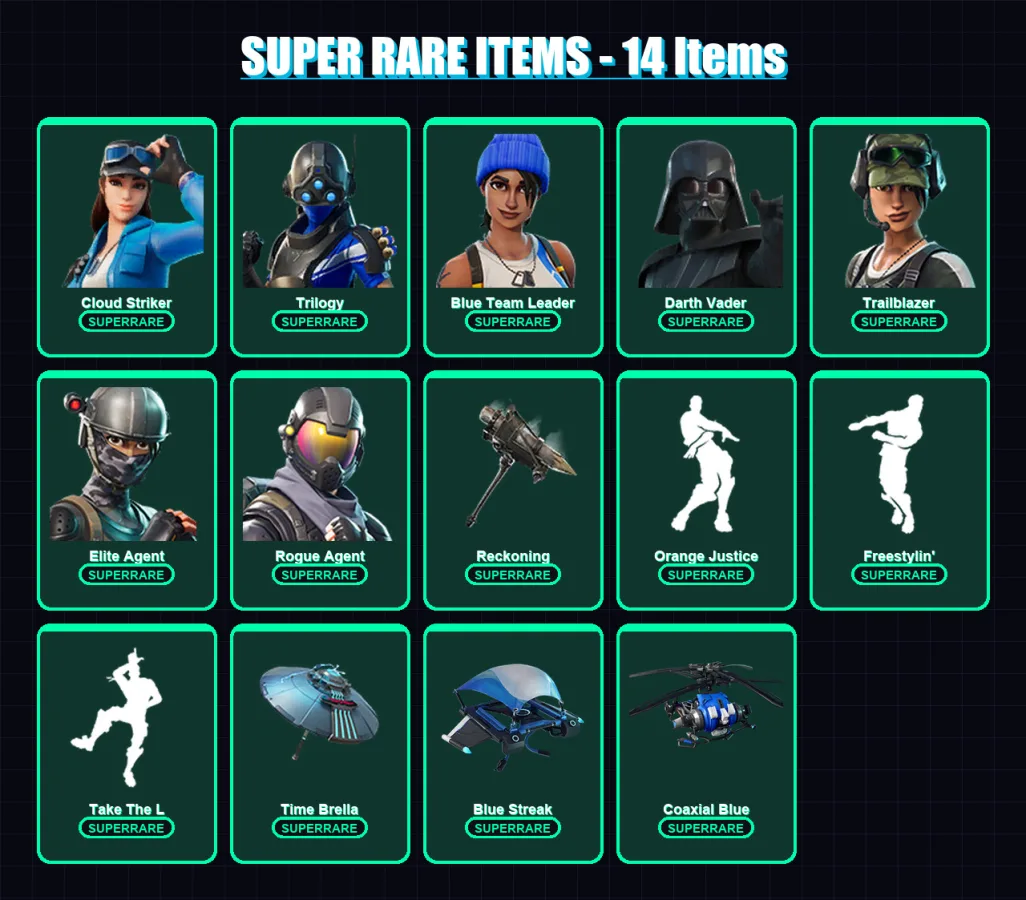[PC/XBOX/PSN] | Cloud Striker | Trilogy | Blue Team Leader | Darth Vader | Trailblazer | 100 skin | 142 pickaxe | 143 emote | 146 glider | Lv3289