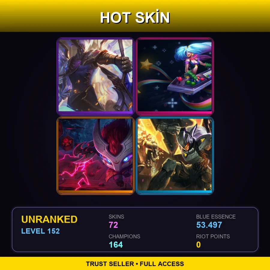 SG | Lv152 | Unranked | 72 Skin | 164 Champ — LoL account