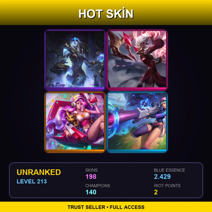 NA | Lv213 | Unranked | 198 Skin | 140 Champ — LoL account