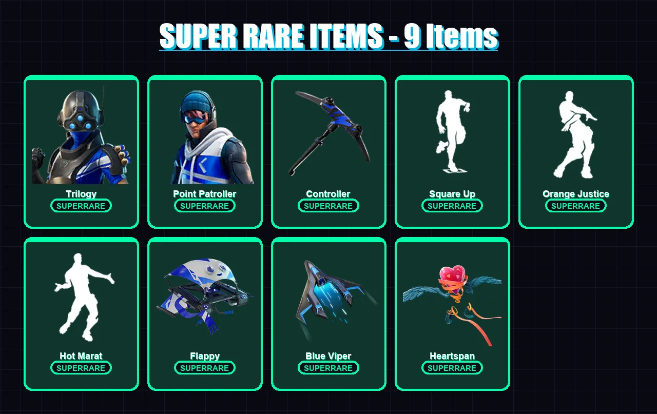 [PS4/PS5/XBOX/PC] | Trilogy | Point Patroller | Ruin | Krampus | Hybrid | 33 skin | 45 pickaxe | 59 emote | 58 glider | Lv758