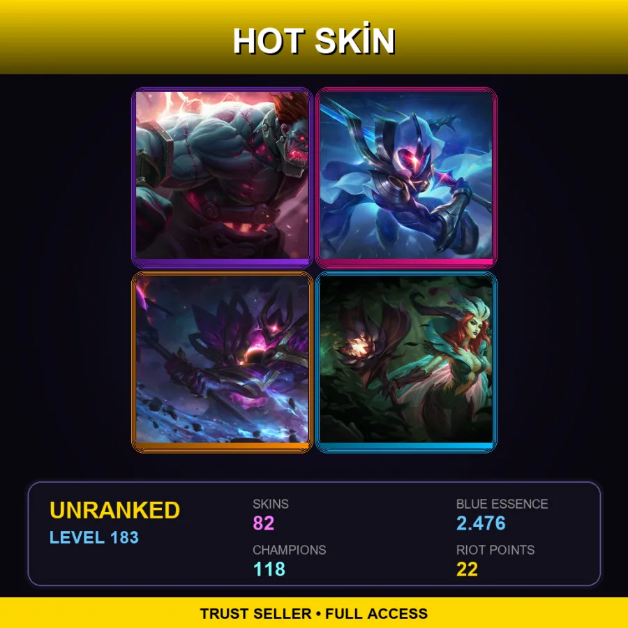 EUNE | Lv183 | Unranked | 82 Skin | 118 Champ — LoL account