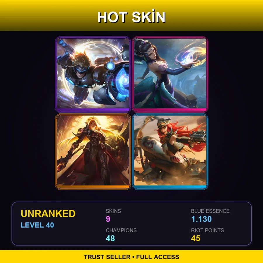EUNE | Lv40 | Unranked | 9 Skin | 48 Champ — LoL account