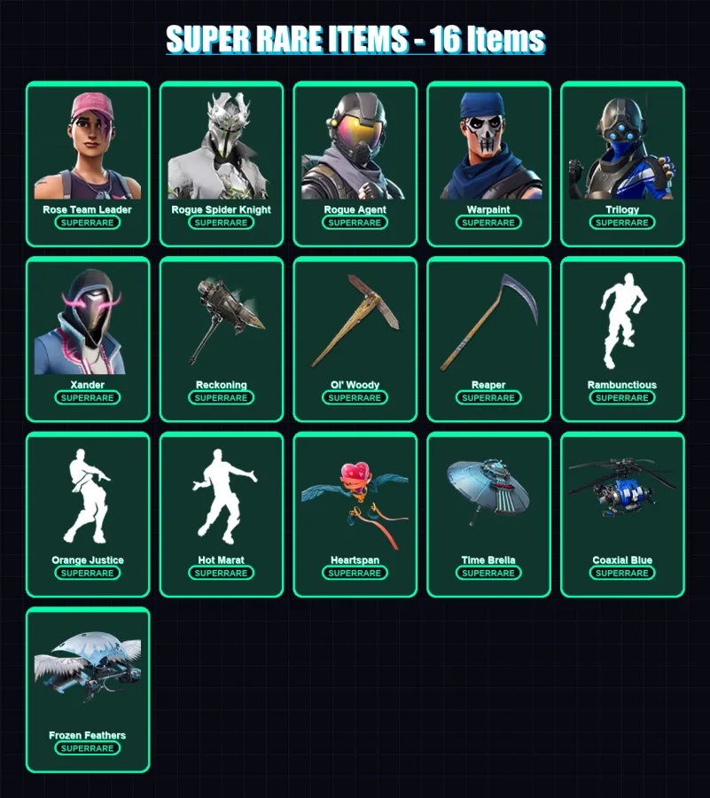 [PC/XBOX/PSN] | Rose Team Leader | Rogue Spider Knight | Rogue Agent | Omega | Drift | 115 skin | 92 pickaxe | 114 emote | 83 glider | Lv1249