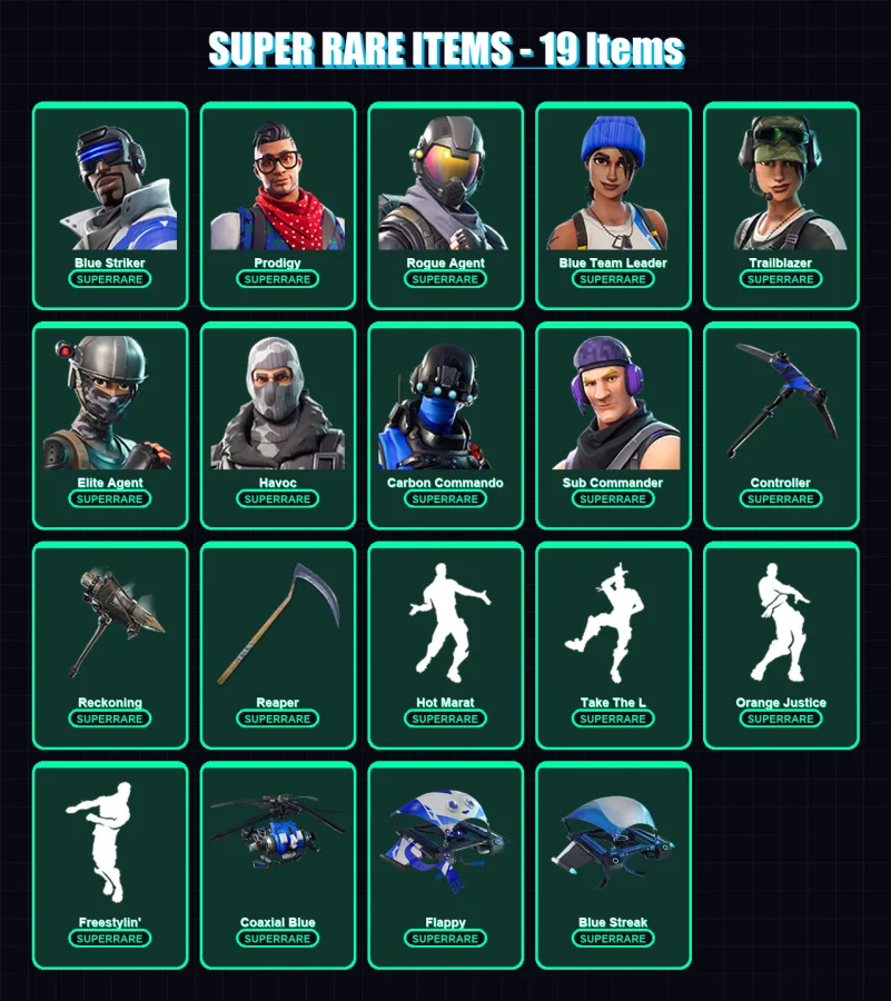 [PS4/PS5/XBOX/PC] | Blue Striker | Prodigy | Rogue Agent | Blue Team Leader | Trailblazer | 61 skin | 37 pickaxe | 53 emote | 38 glider | Lv442