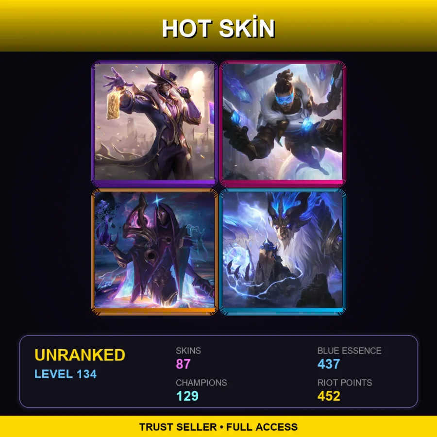 EUNE | Lv134 | Unranked | 87 Skin | 129 Champ — LoL account