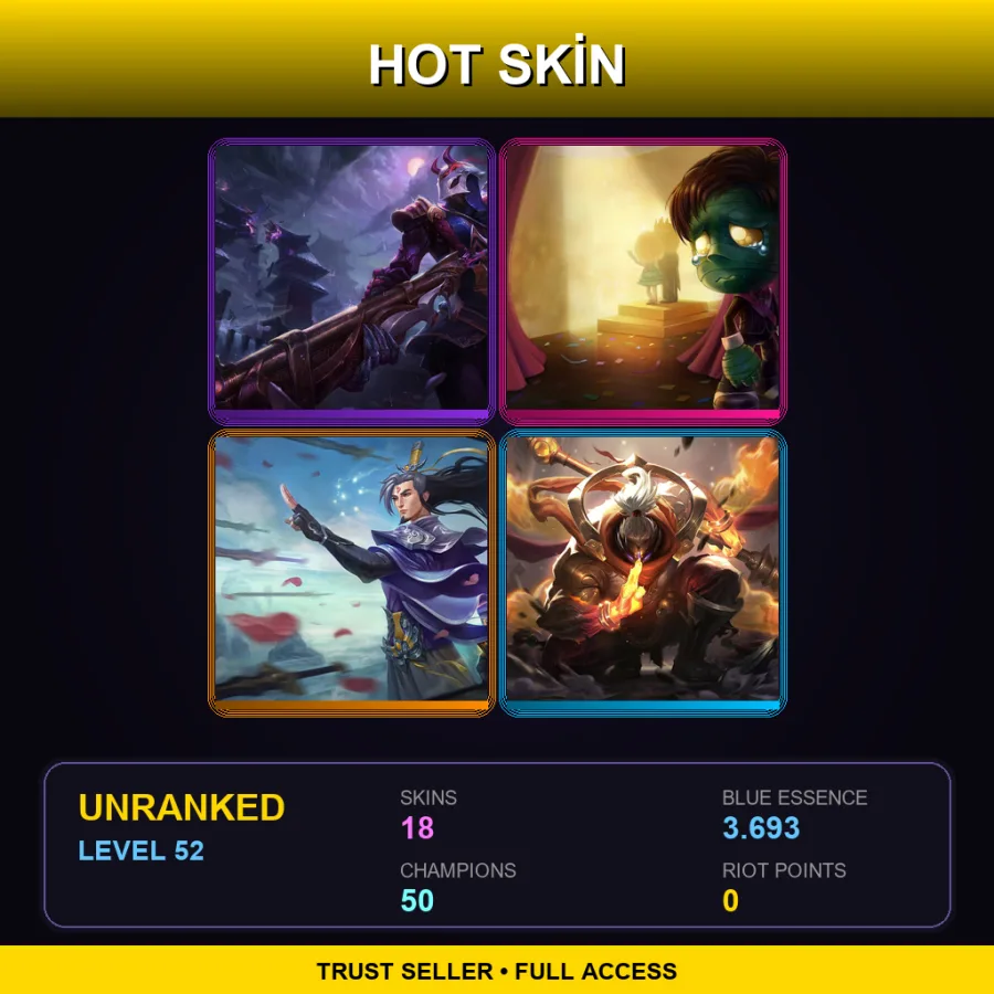 EUNE | Lv52 | Unranked | 18 Skin | 50 Champ — LoL account