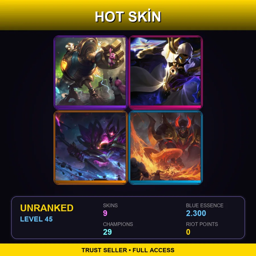 EUW | Lv45 | Unranked | 9 Skin | 29 Champ