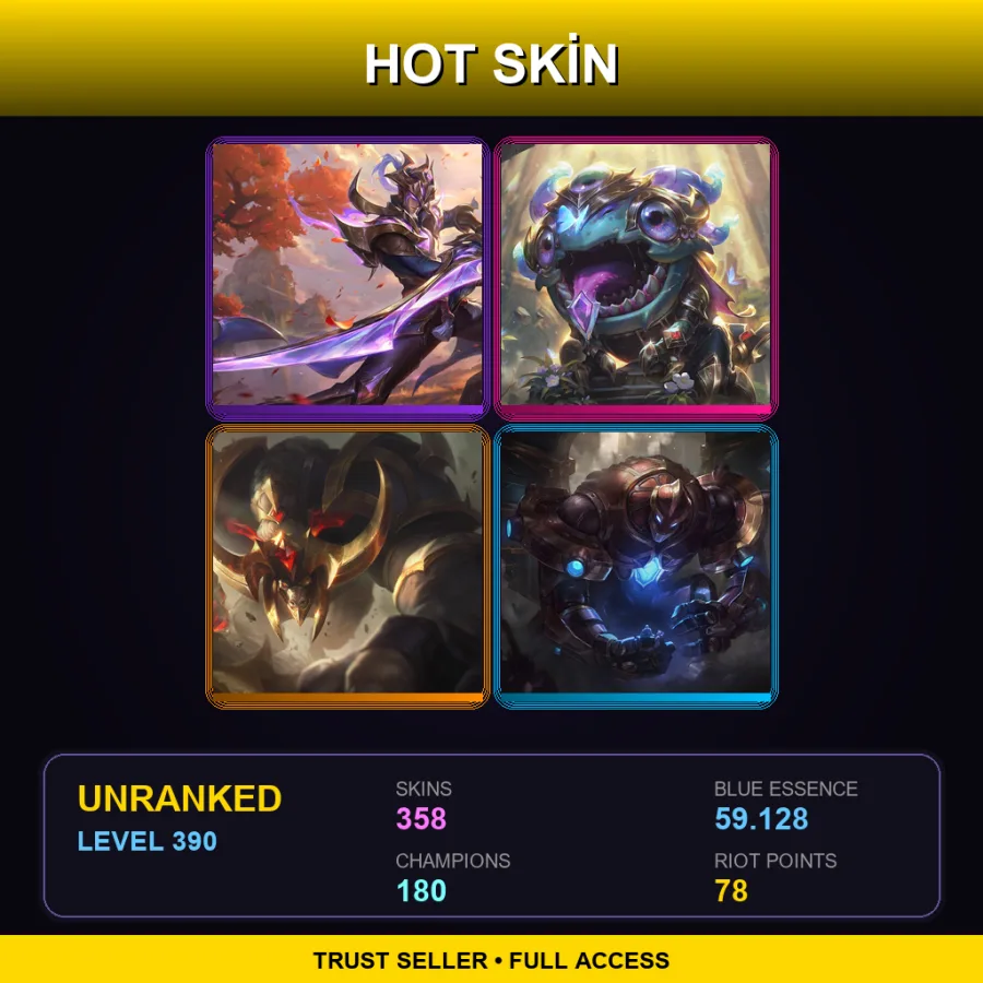 SG | Lv390 | Unranked | 358 Skin | 180 Champ — LoL account